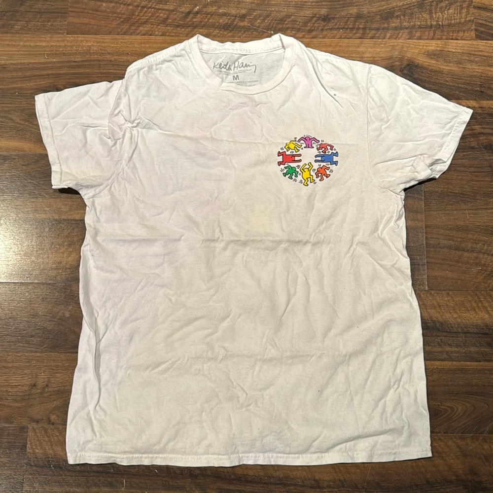 Keith Haring Dancing People Art T-Shirt Short Sleeve White/Multicolor